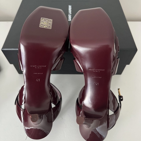 Saint Laurent Burgundy Patent Leather Tribute Sandals 41 - Picture 6 of 7